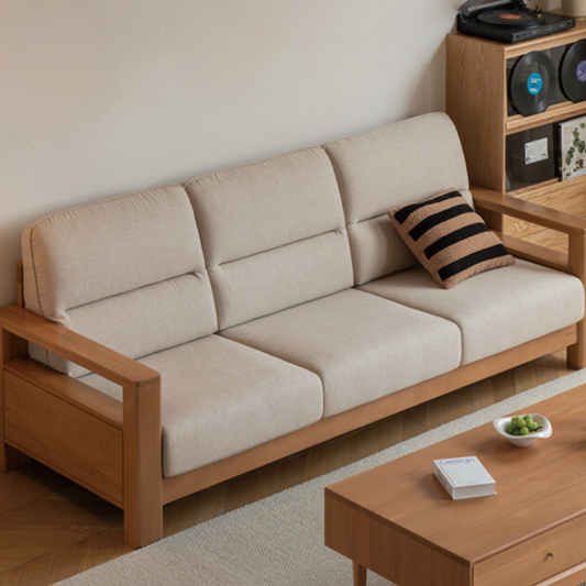 Poplar Solid Wood Sofa Modern Simple High Back Fabric Sofa