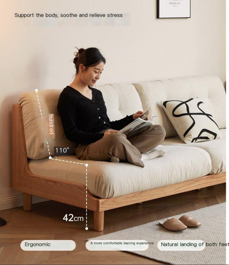 Oak, Ash Solid Wood  Fabric Sofa with Deep Seat, Soft Cushion Design