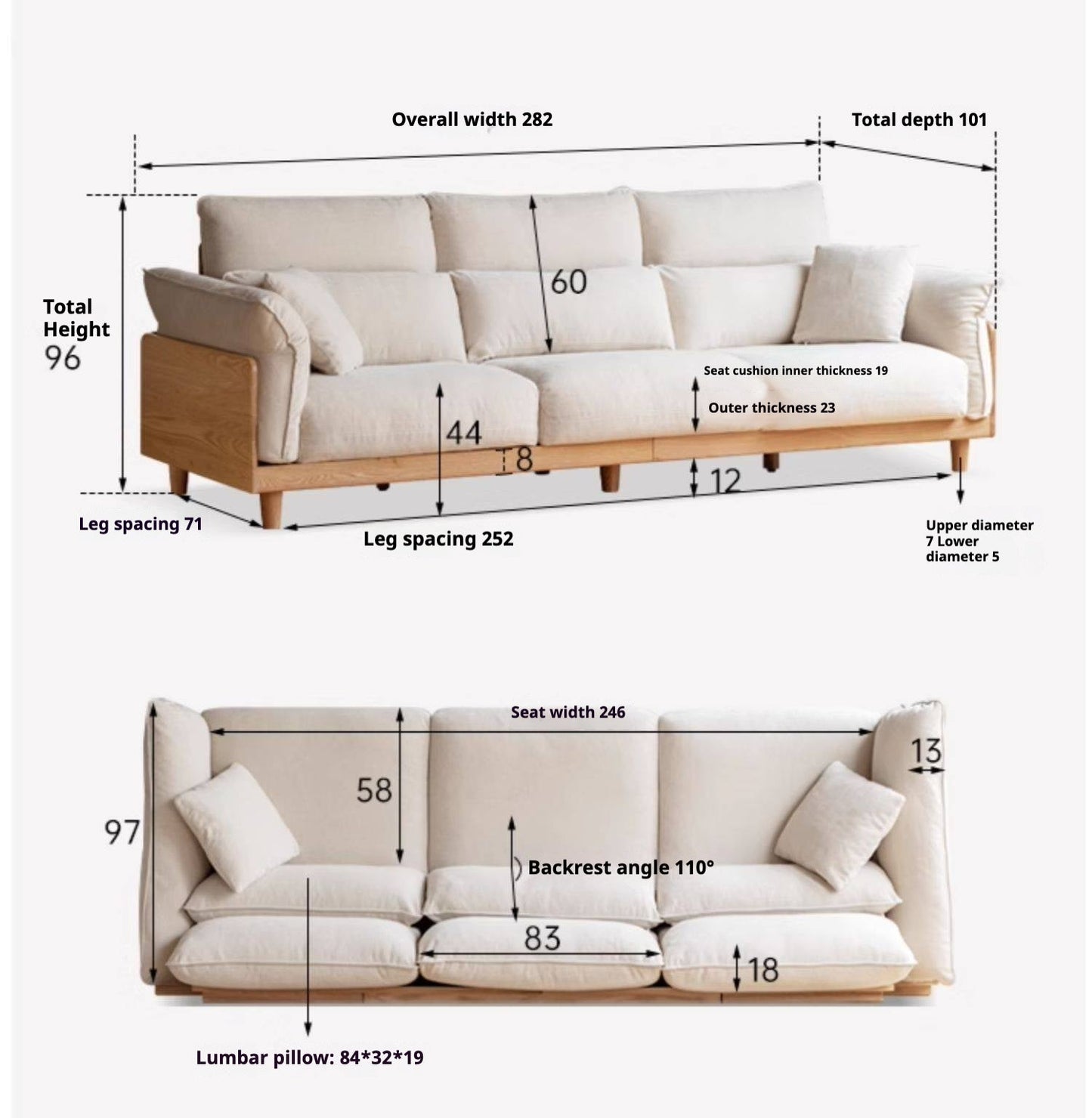 Oak, Ash Solid Wood high-back sofa