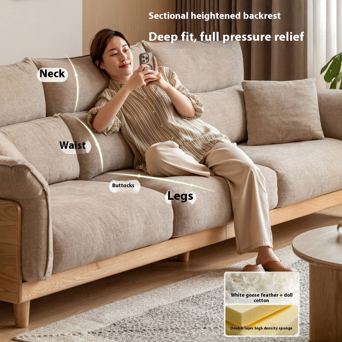 Oak, Ash Solid Wood high-back sofa