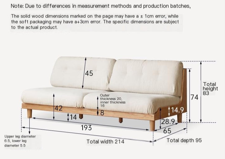 Oak, Ash Solid Wood  Fabric Sofa with Deep Seat, Soft Cushion Design