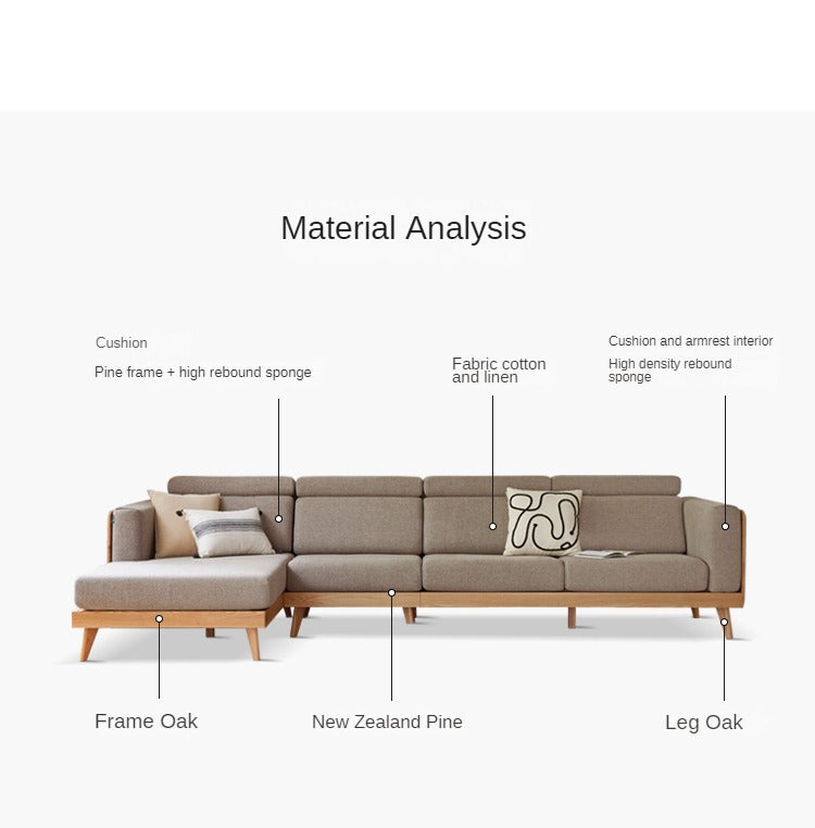 Oak, Ash Solid Wood Sofa with Adjustable Backrest