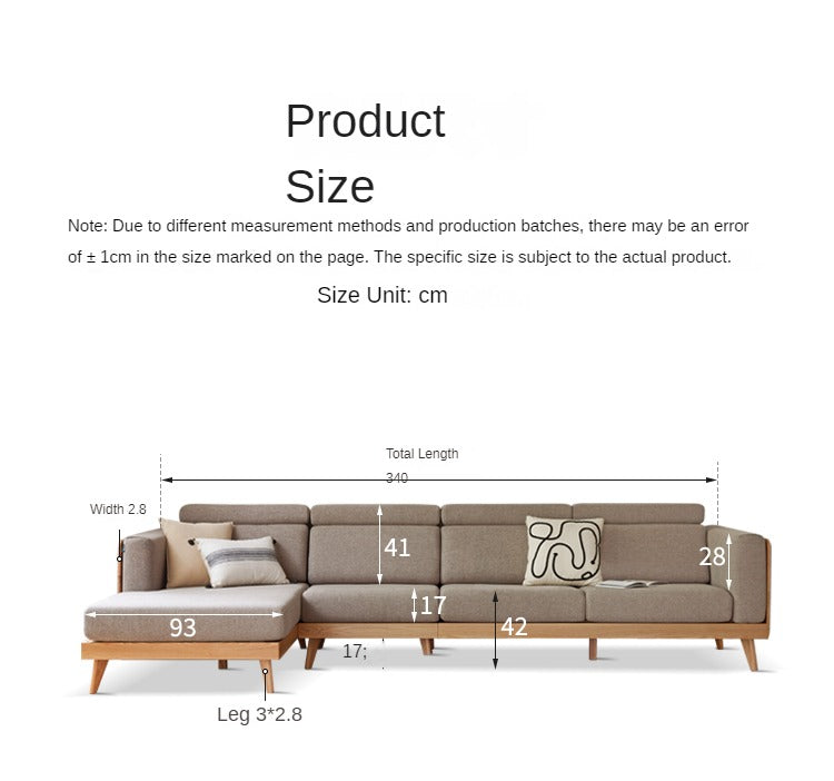 Oak, Ash Solid Wood Sofa with Adjustable Backrest