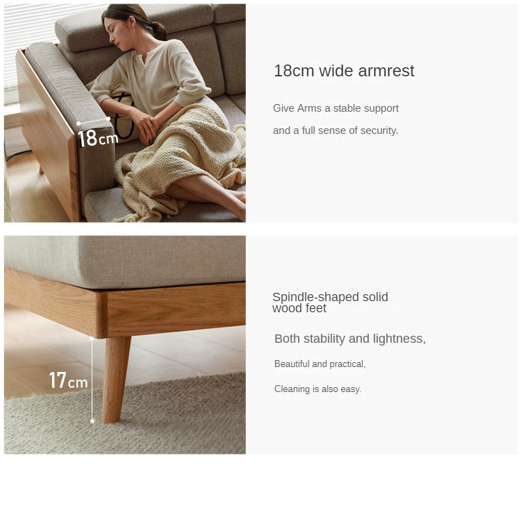 Oak, Ash Solid Wood Sofa with Adjustable Backrest