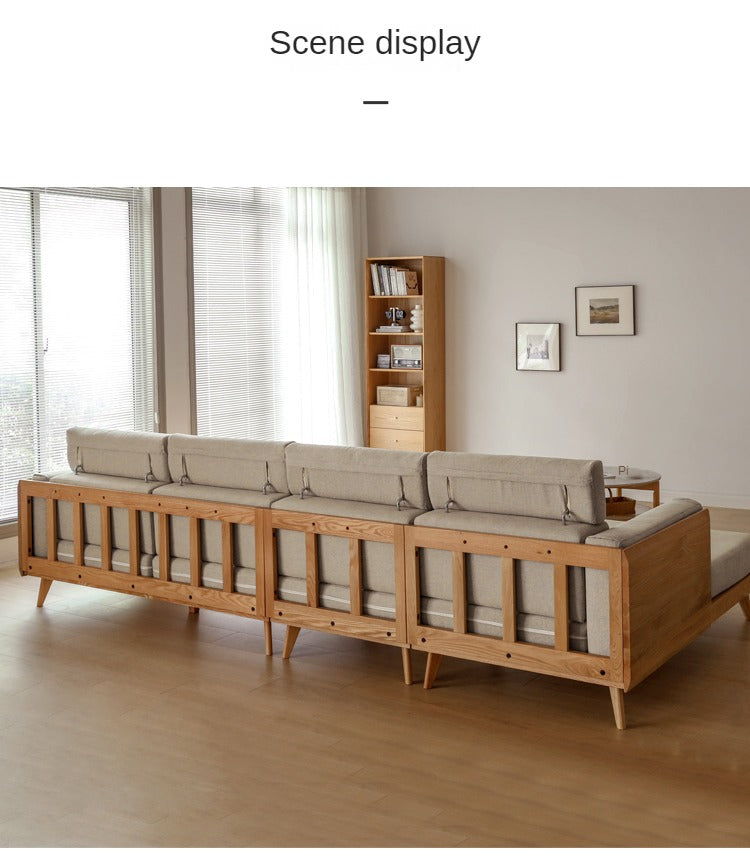 Oak, Ash Solid Wood Sofa with Adjustable Backrest