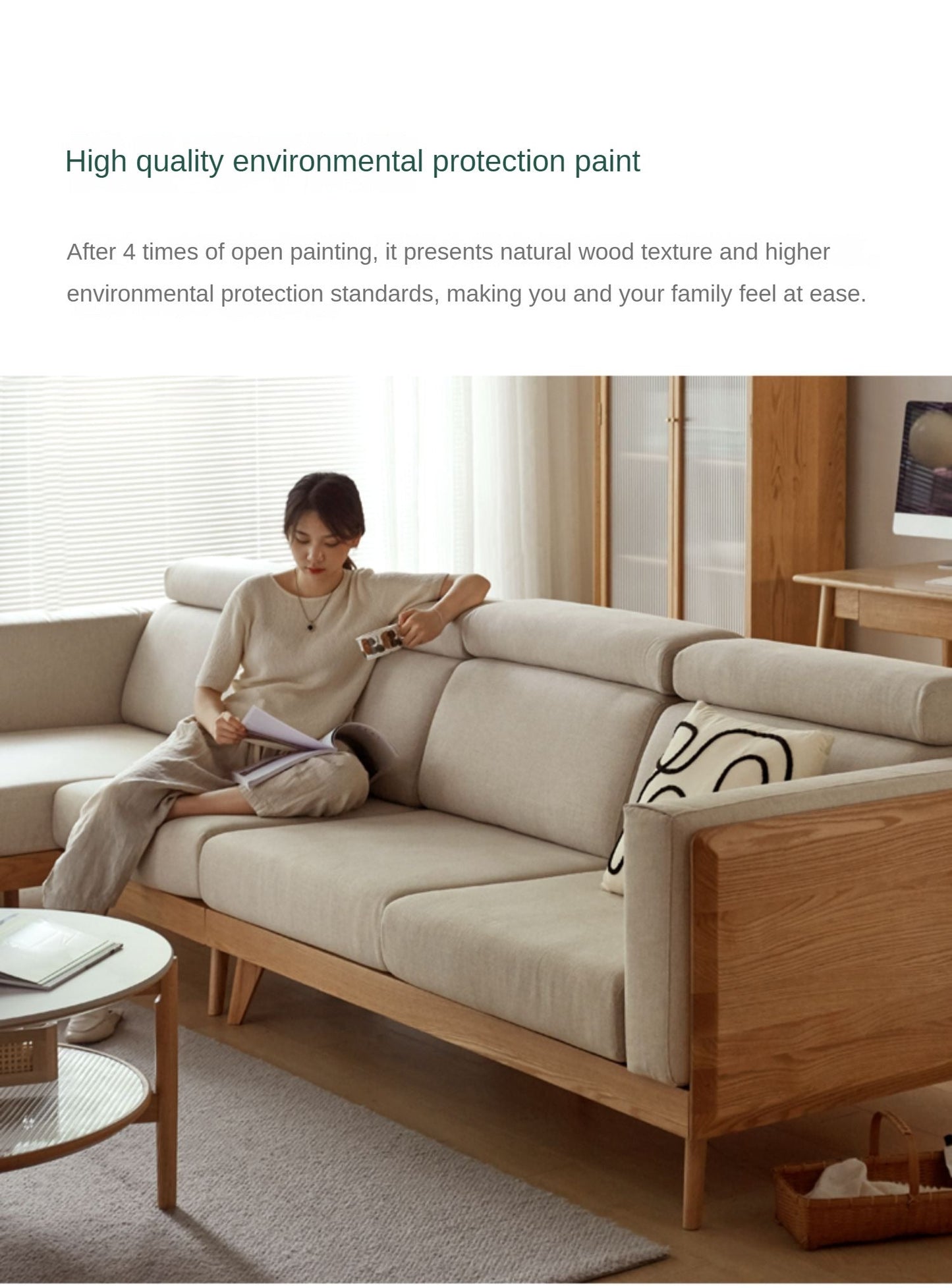 Oak, Ash Solid Wood Sofa with Adjustable Backrest