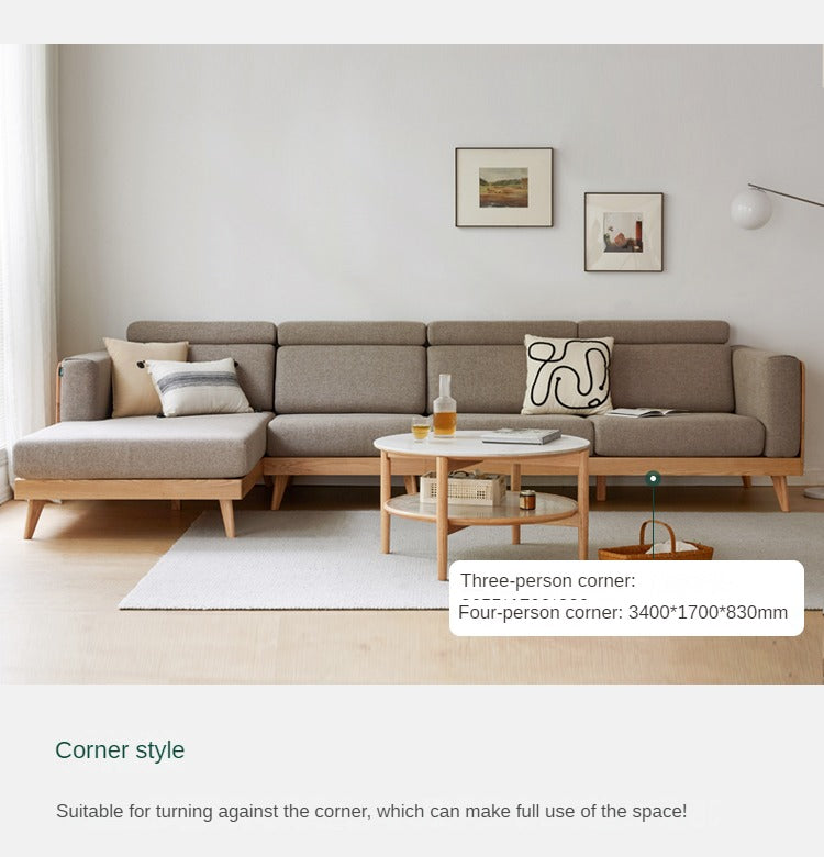 Oak, Ash Solid Wood Sofa with Adjustable Backrest