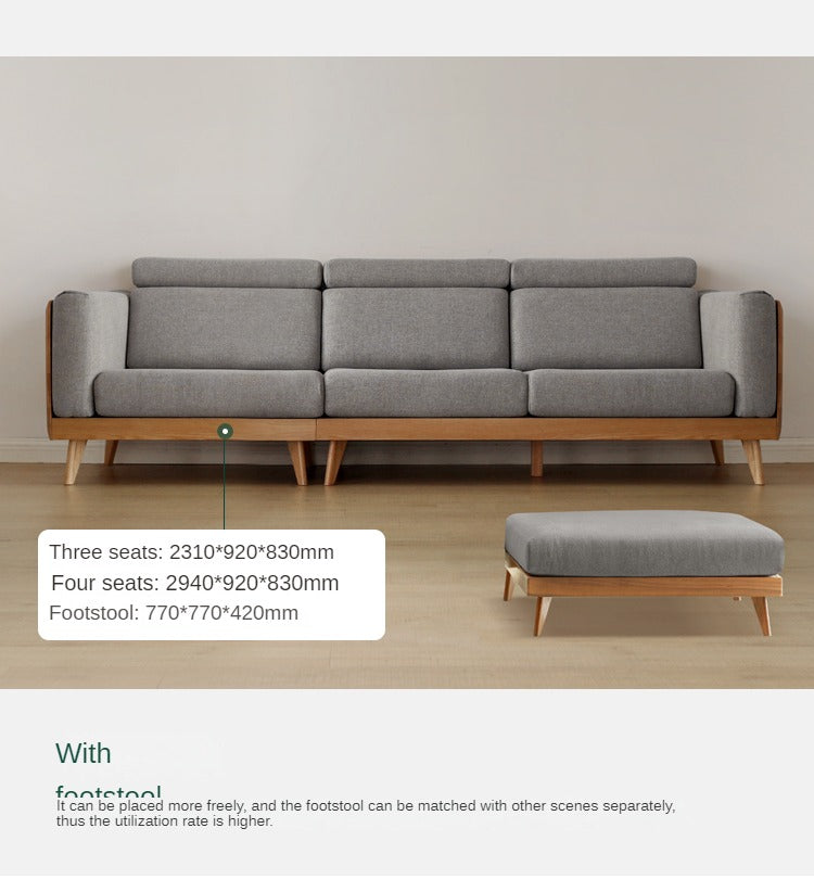 Oak, Ash Solid Wood Sofa with Adjustable Backrest