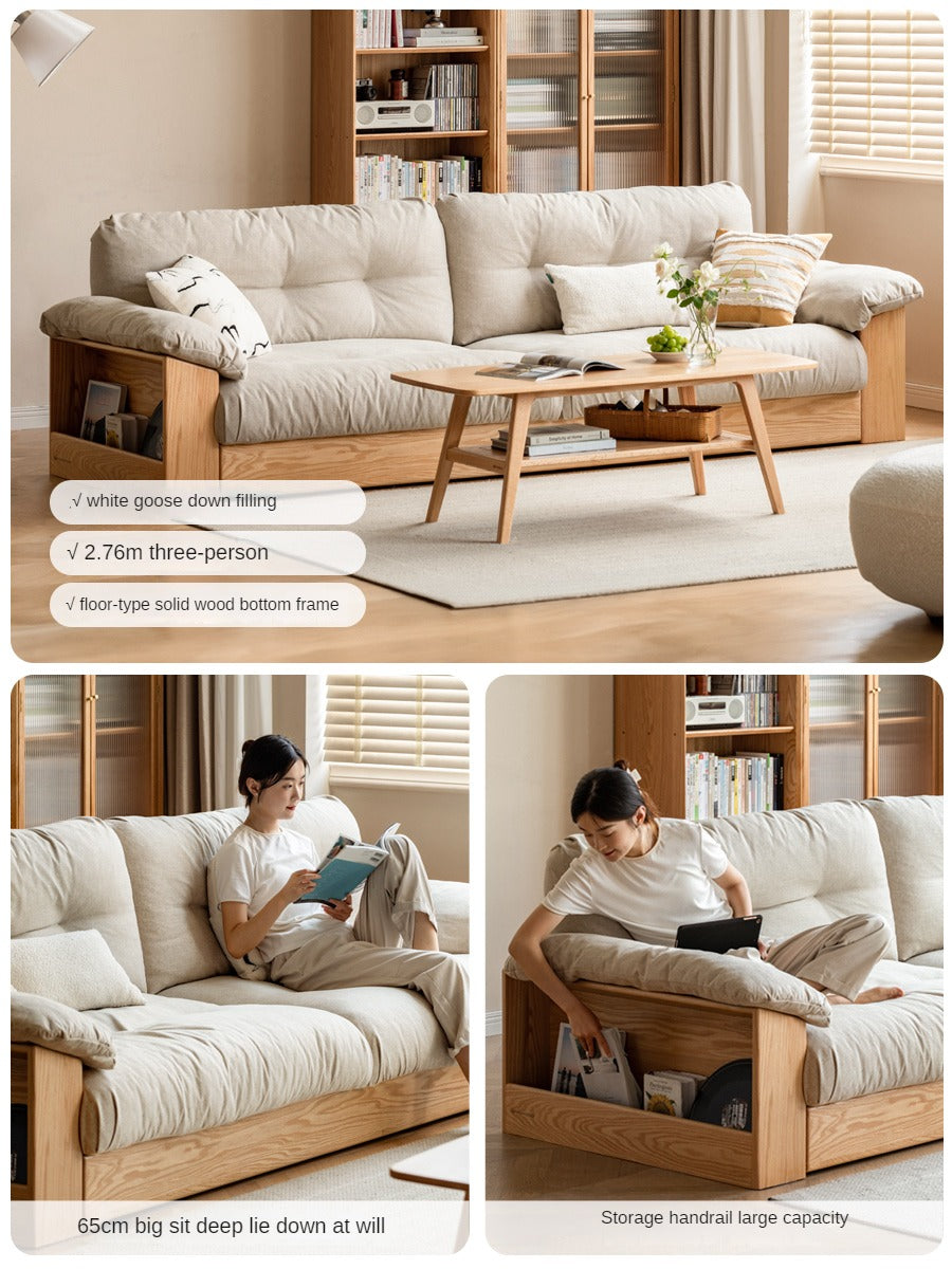 Oak Solid Wood Storage Sofa Modern Log Style Combination Furniture Set