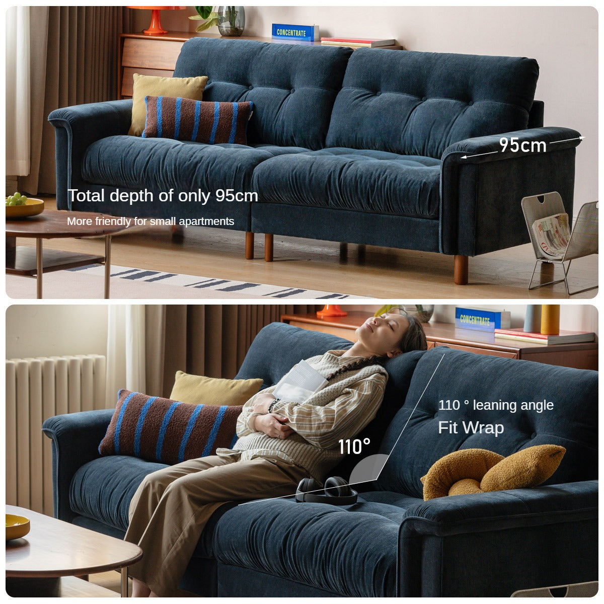 Retro High-Back Chenille Sofa