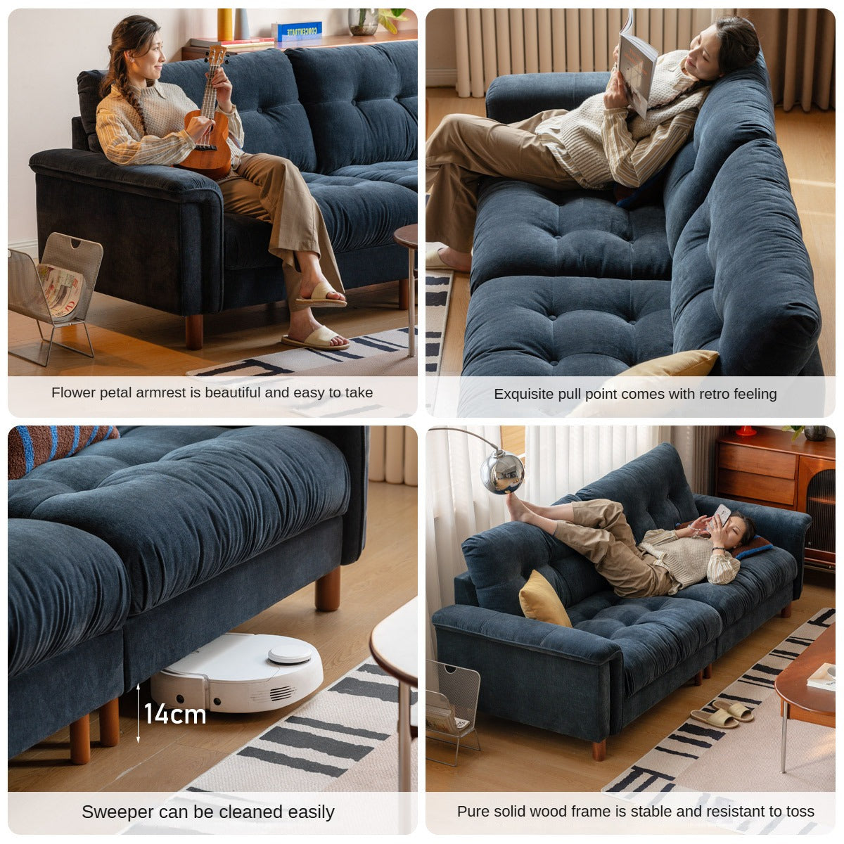 Retro High-Back Chenille Sofa