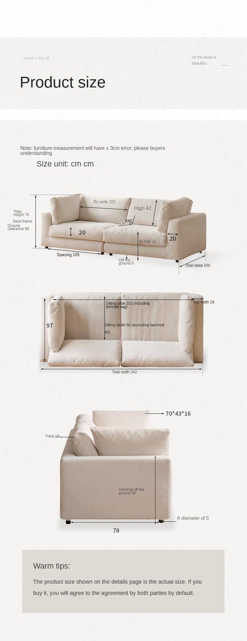 Soft Cream Upholstered Sofa