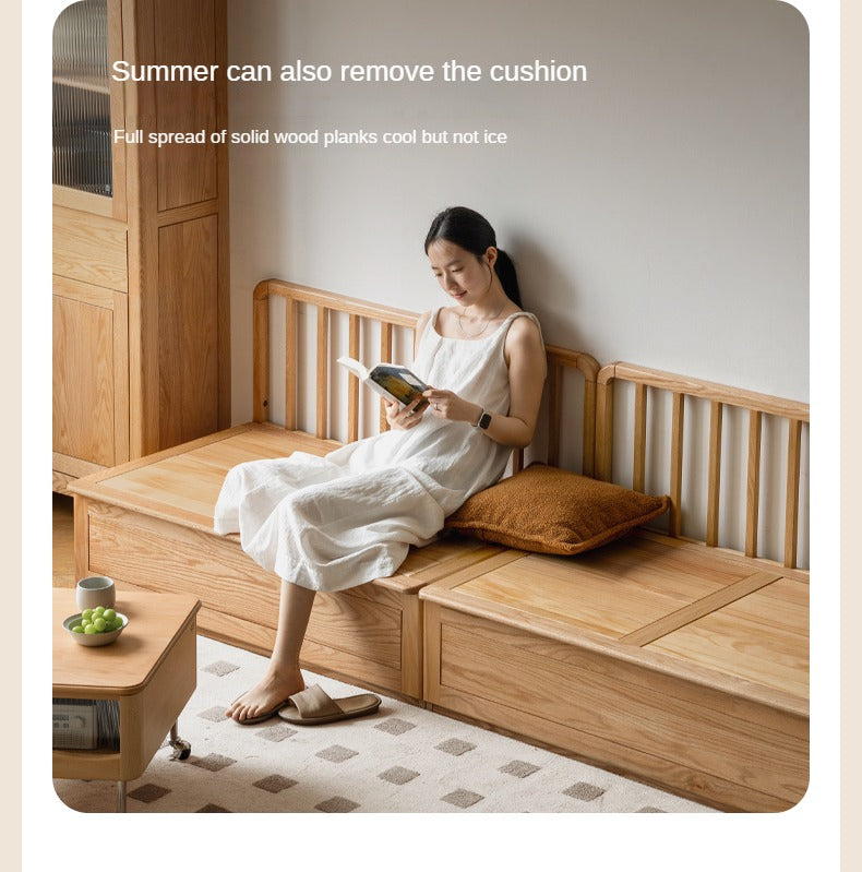 Oak Solid Wood Storage Bench Sofa, Card Seat
