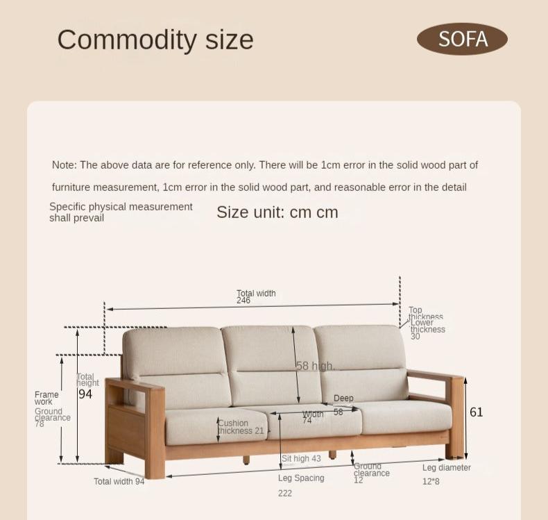 Poplar Solid Wood Sofa Modern Simple High Back Fabric Sofa