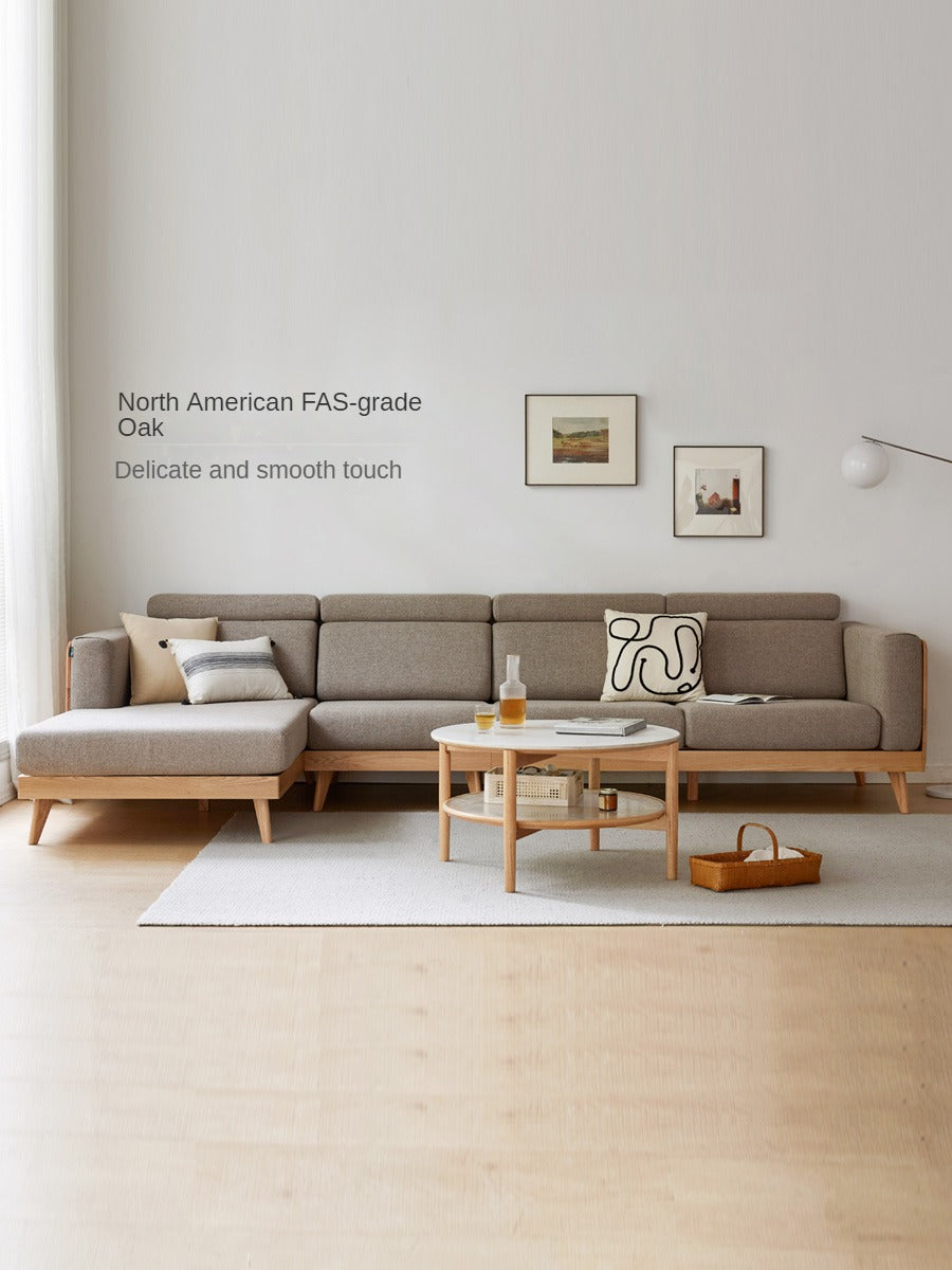 Oak, Ash Solid Wood Sofa with Adjustable Backrest