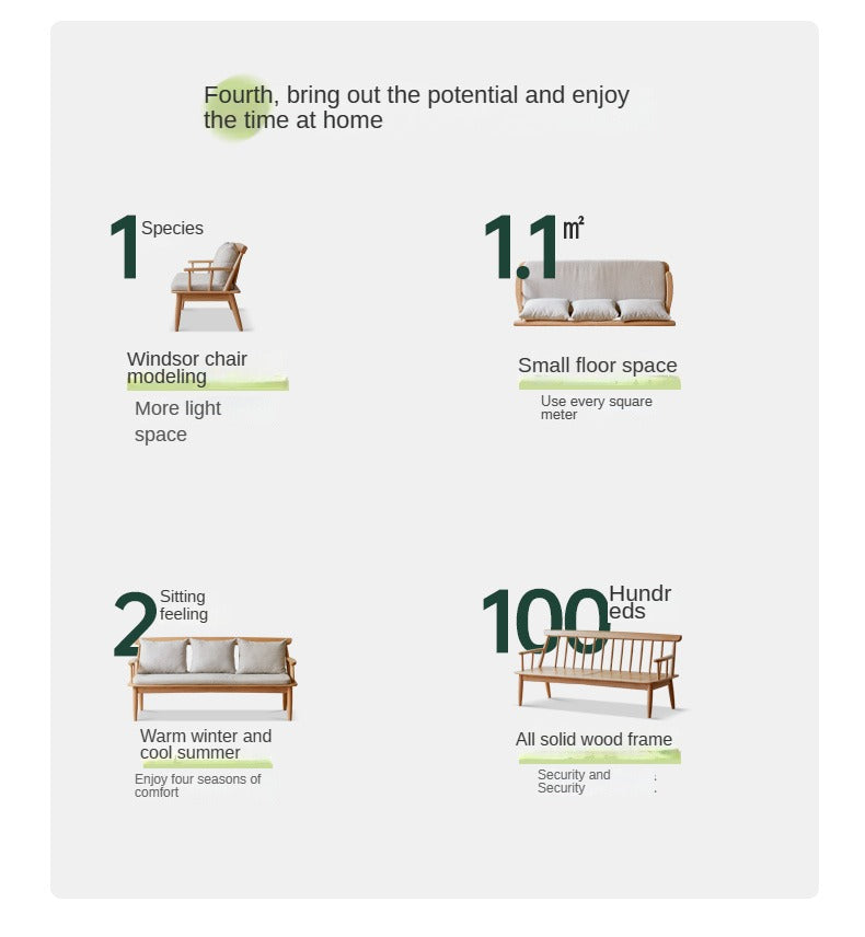 Oak Solid Wood Windsor Sofa Winter/Summer Dual Use