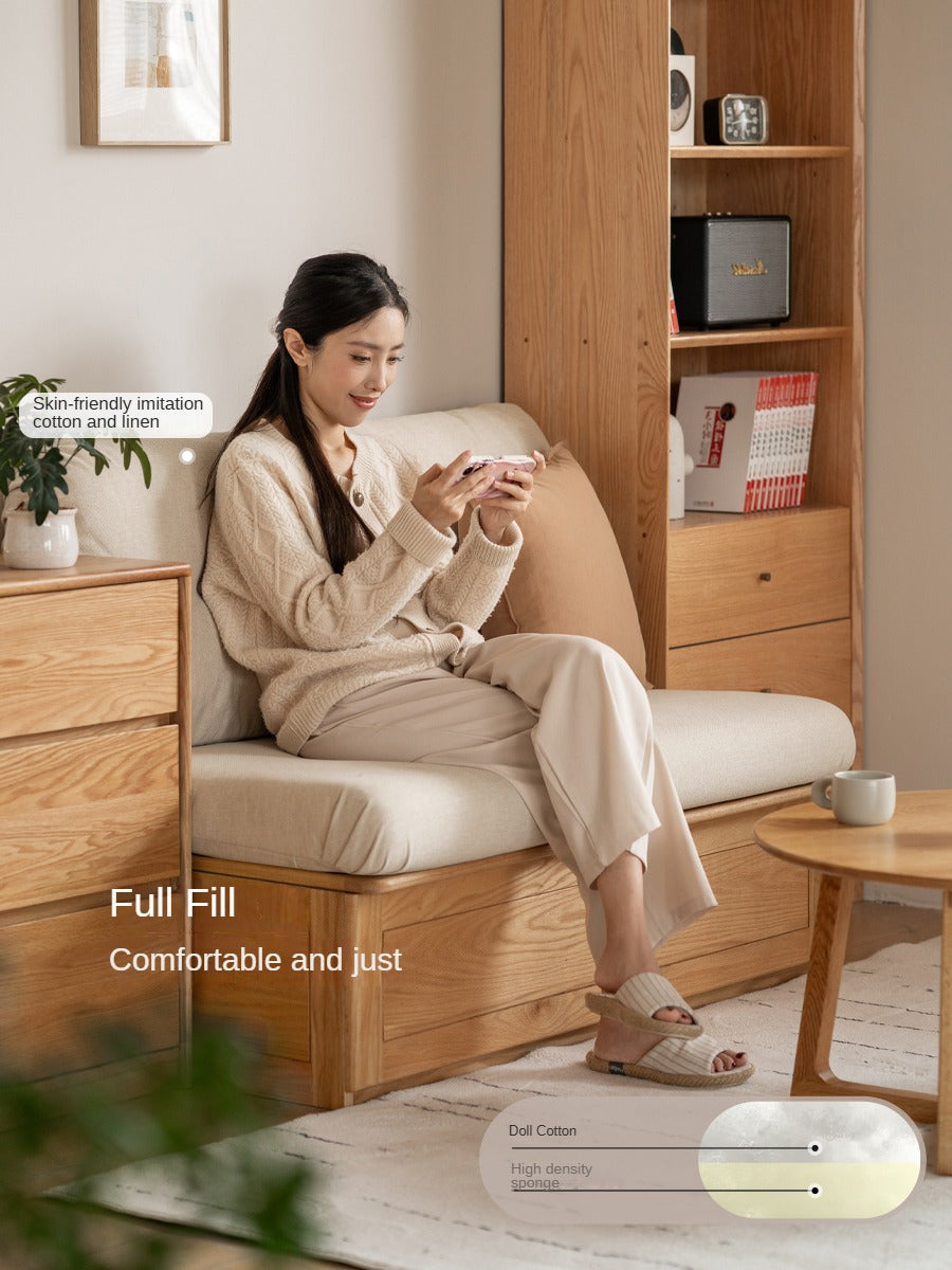 Oak Solid Wood Storage Bench Sofa, Card Seat