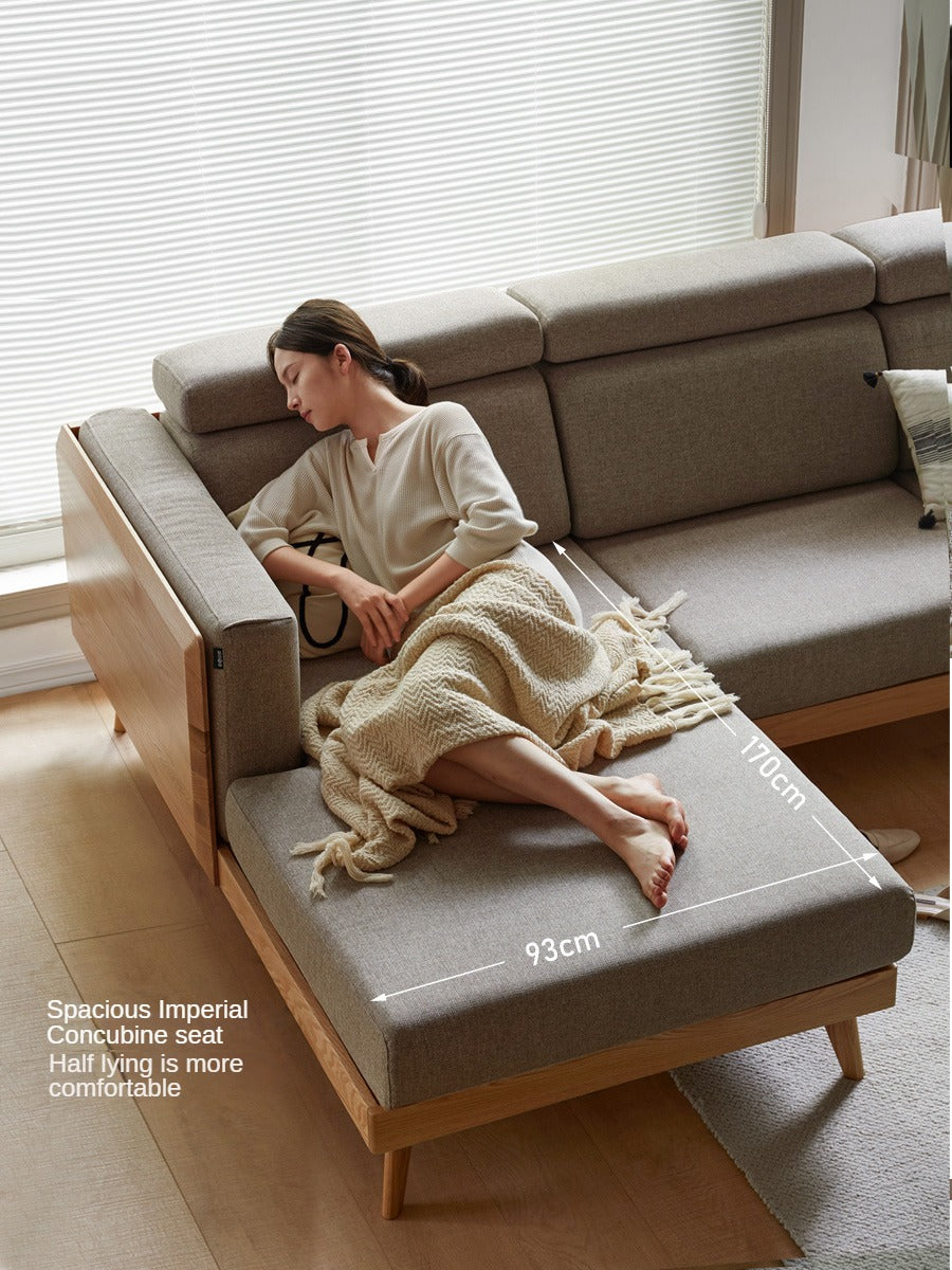 Oak, Ash Solid Wood Sofa with Adjustable Backrest