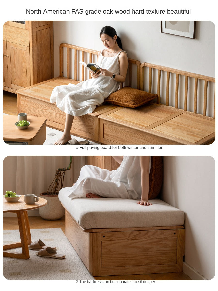 Oak Solid Wood Storage Bench Sofa, Card Seat
