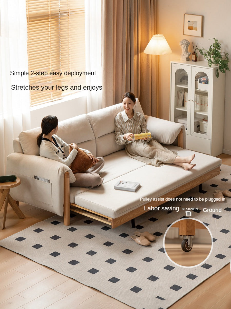 Oak Solid Wood telescopic Sofa Bed