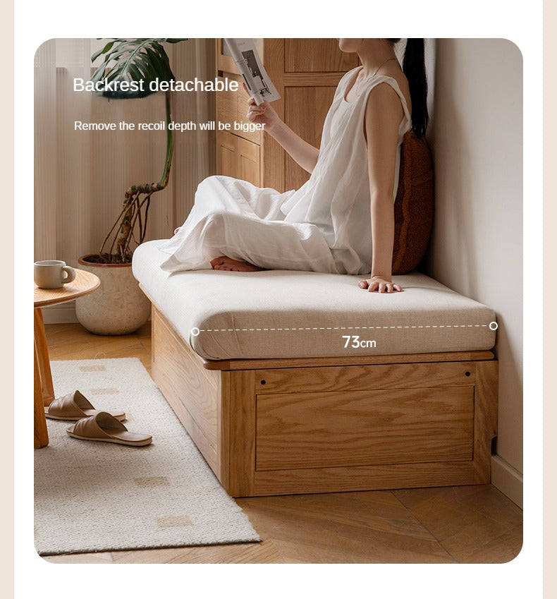 Oak Solid Wood Storage Bench Sofa, Card Seat