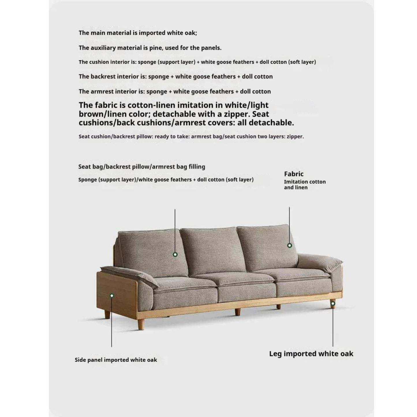 White Oak Solid Wood Sofa with Modern Minimalist Style