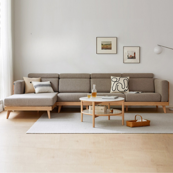 Oak, Ash Solid Wood Sofa with Adjustable Backrest
