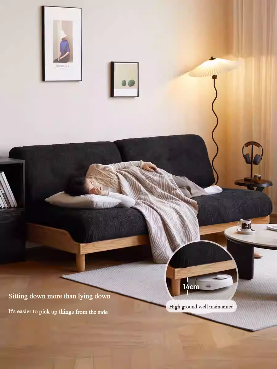 Oak, Ash Solid Wood  Fabric Sofa with Deep Seat, Soft Cushion Design
