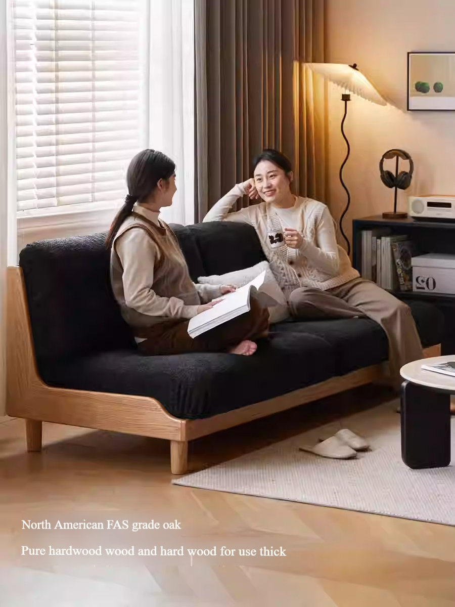 Oak, Ash Solid Wood  Fabric Sofa with Deep Seat, Soft Cushion Design