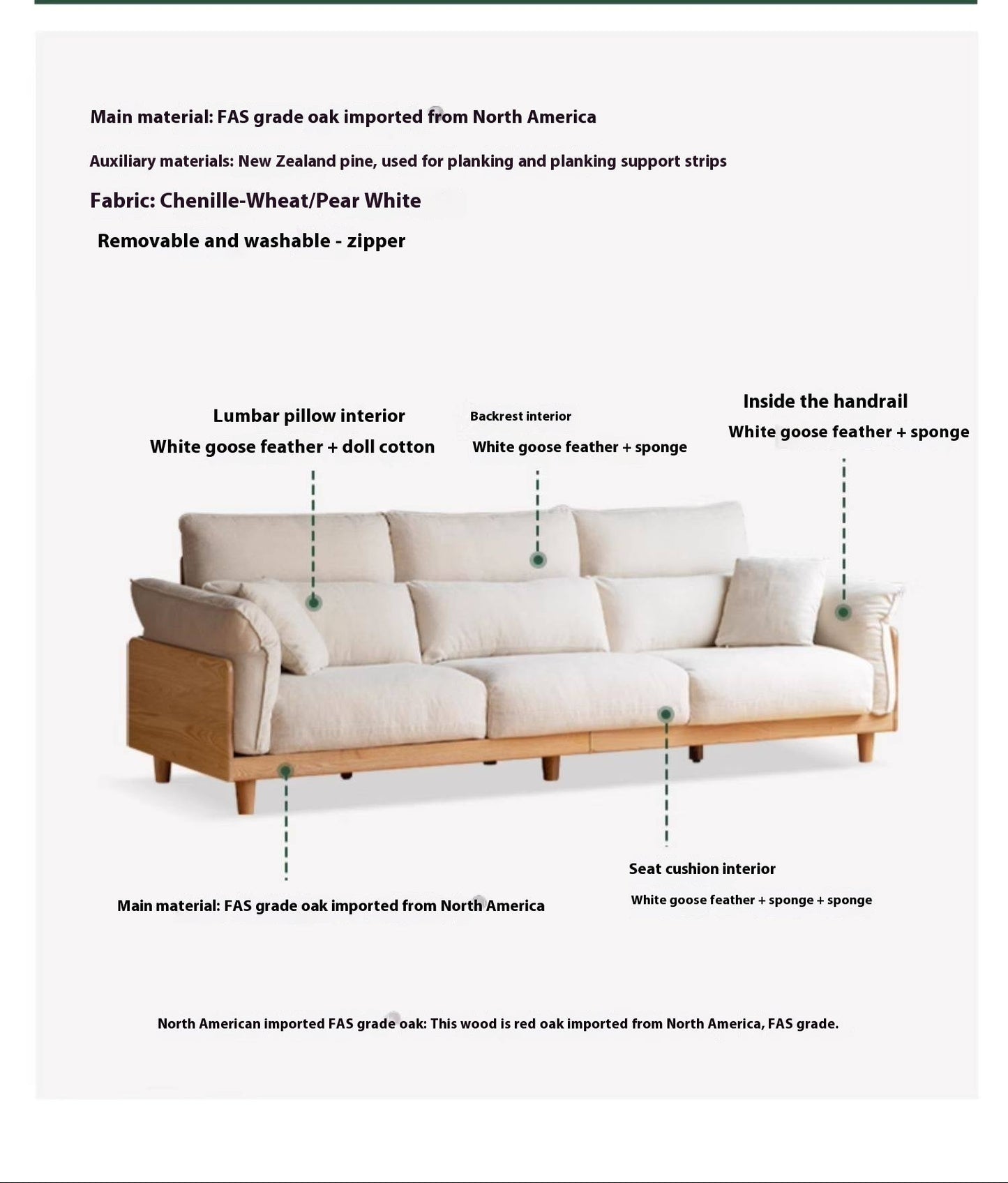 Oak, Ash Solid Wood high-back sofa